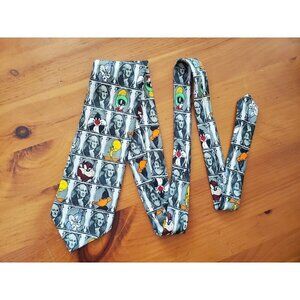 Looney Tunes George Washington Men Tie 1996 Taz Sylvester Tweety Martian Vintage